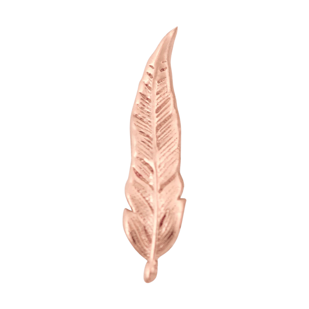 Delicate feather design ear stud in solid gold