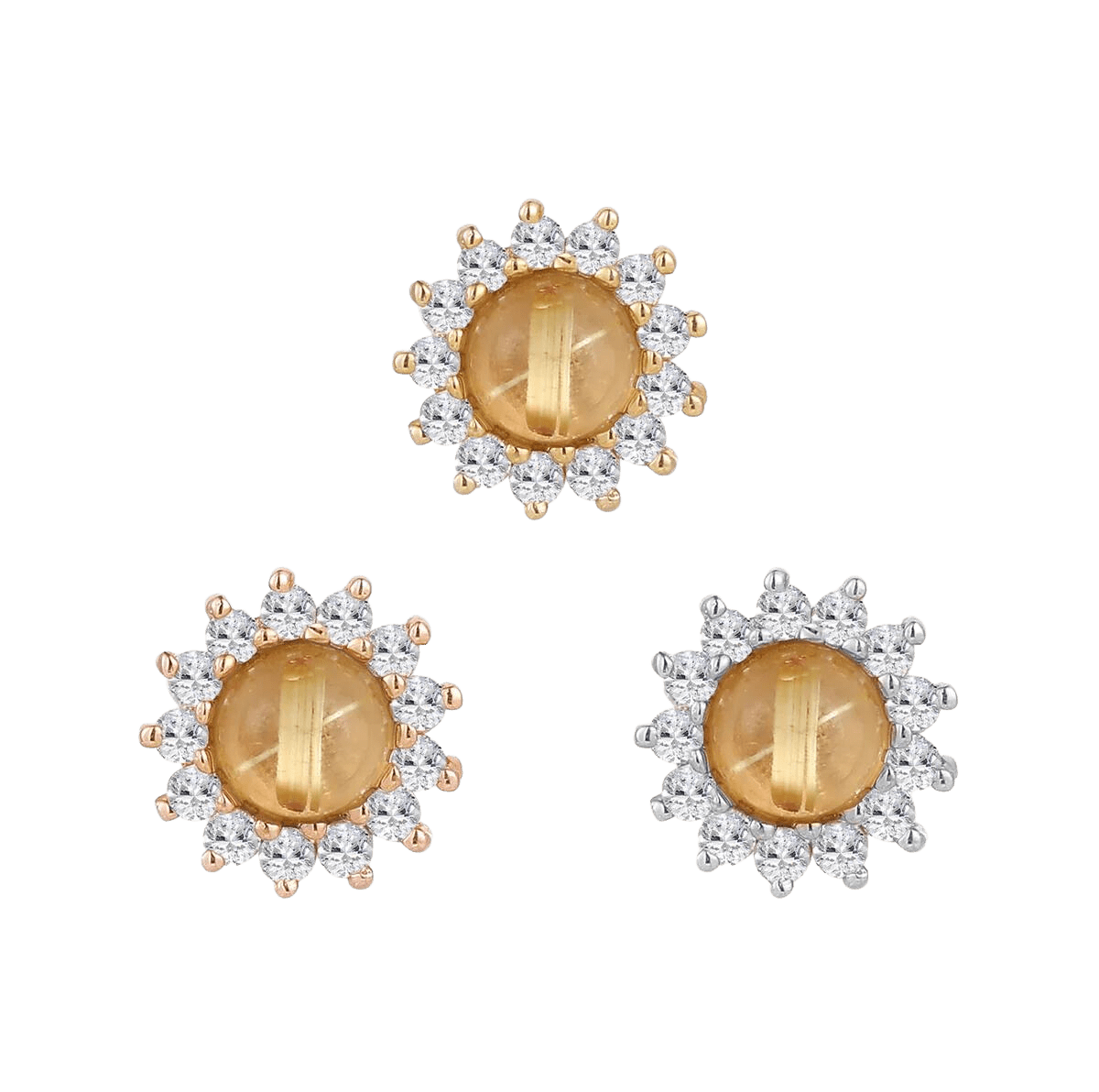 DELPHINE - RUTILATED QUARTZ + WHITE SAPPHIRE - THREADLESS END piercing-zone.com