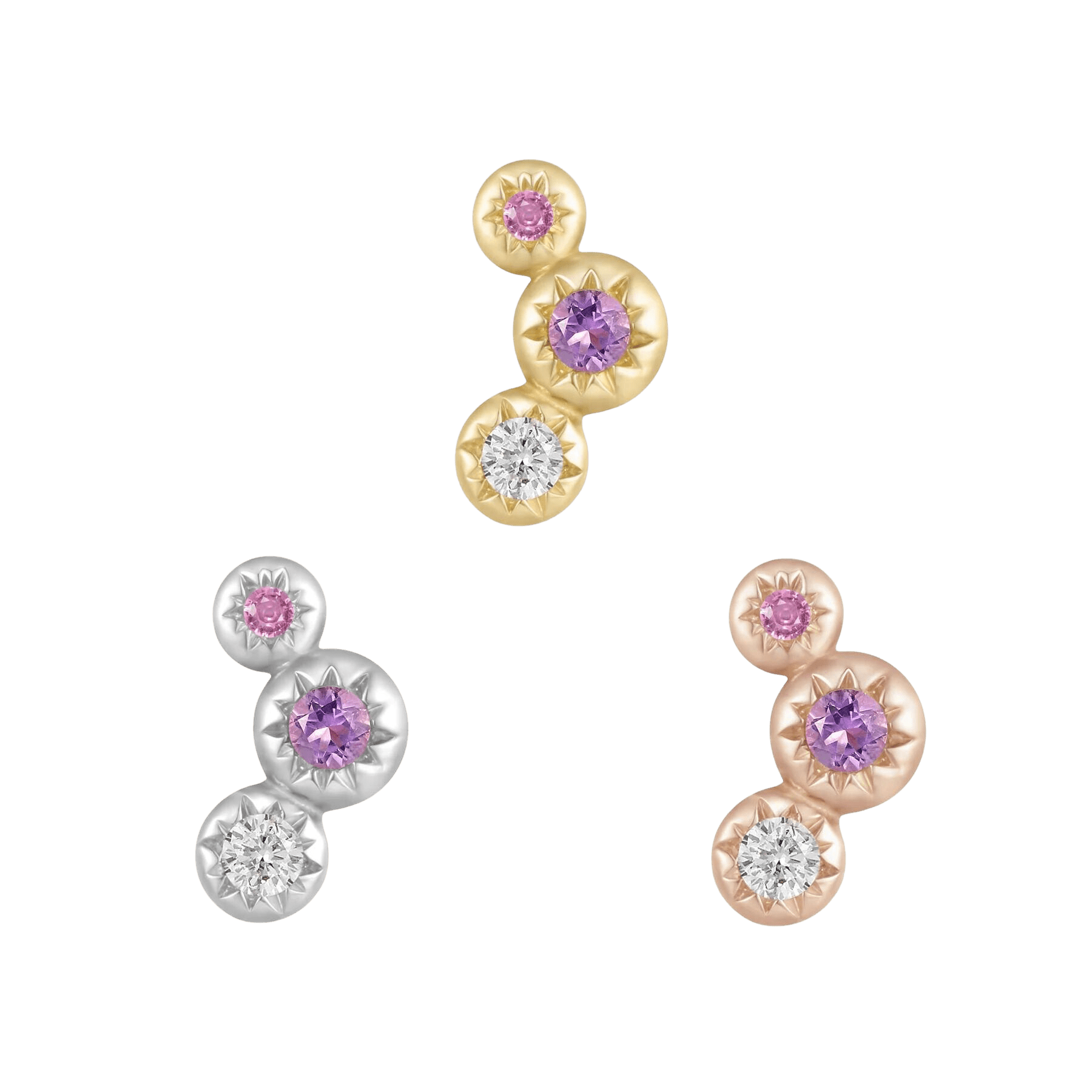DIG IT - AMETHYST + PINK SAPPHIRE + WHITE TOPAZ - THREADLESS END piercing-zone.com