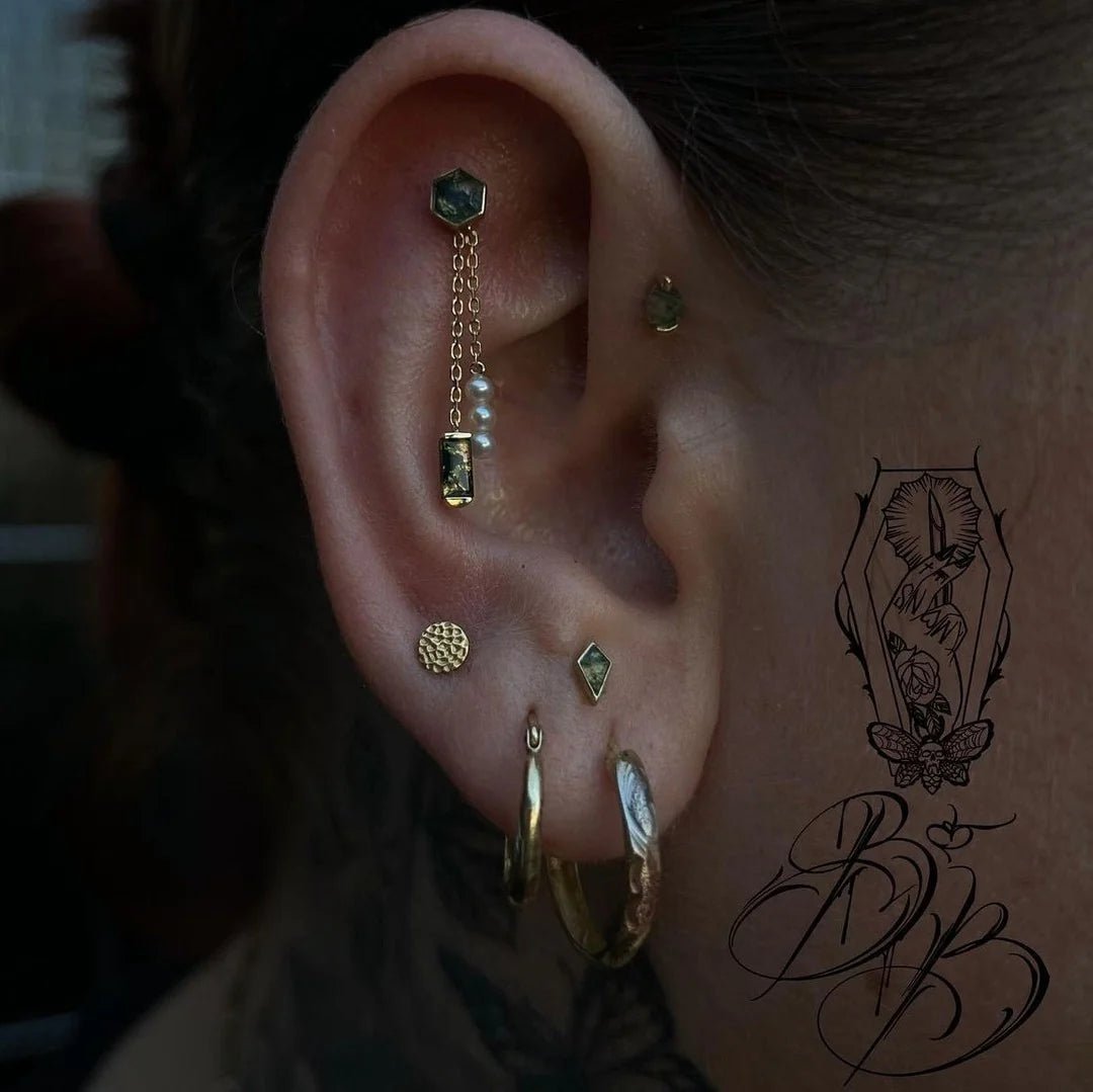 Valerie II – 14K Gold & Moss Agate Threadless End