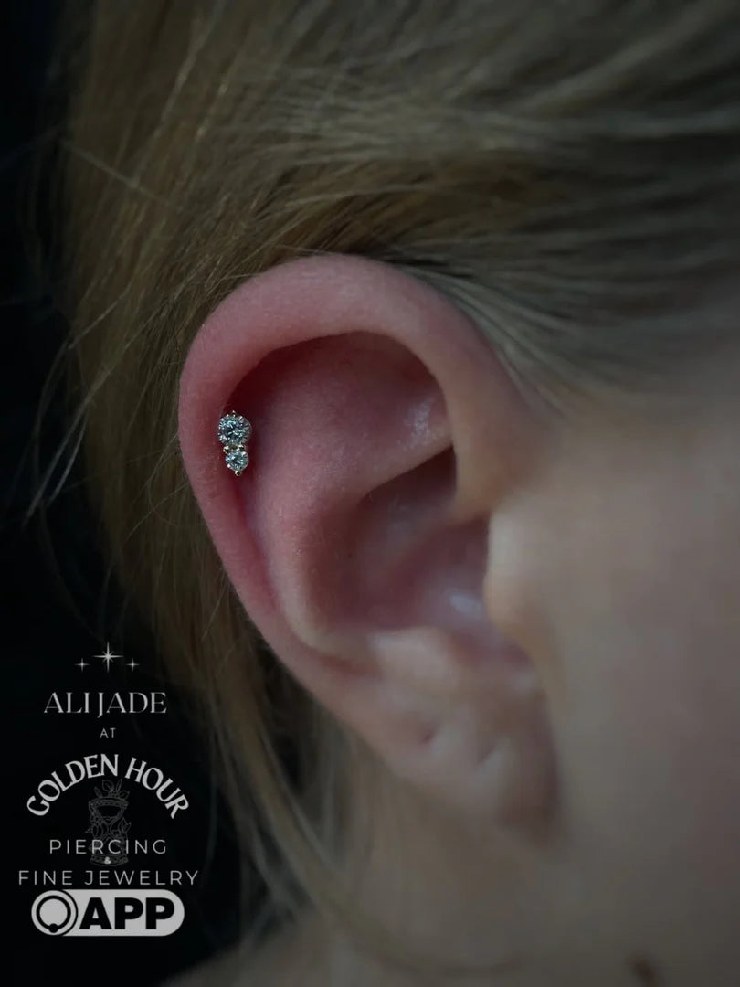 Aman – CZ Duo – 14K Gold Threadless End