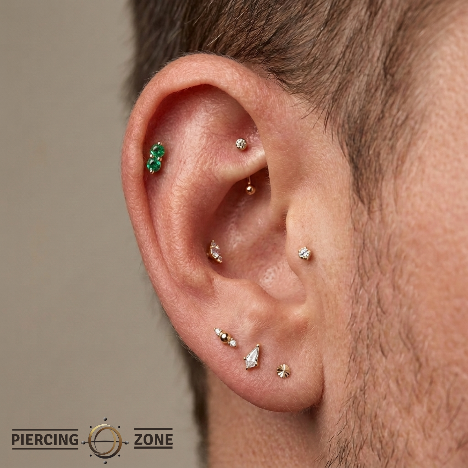 Duo Gem - 18K Gold Genuine Gem Threadless/Threaded End