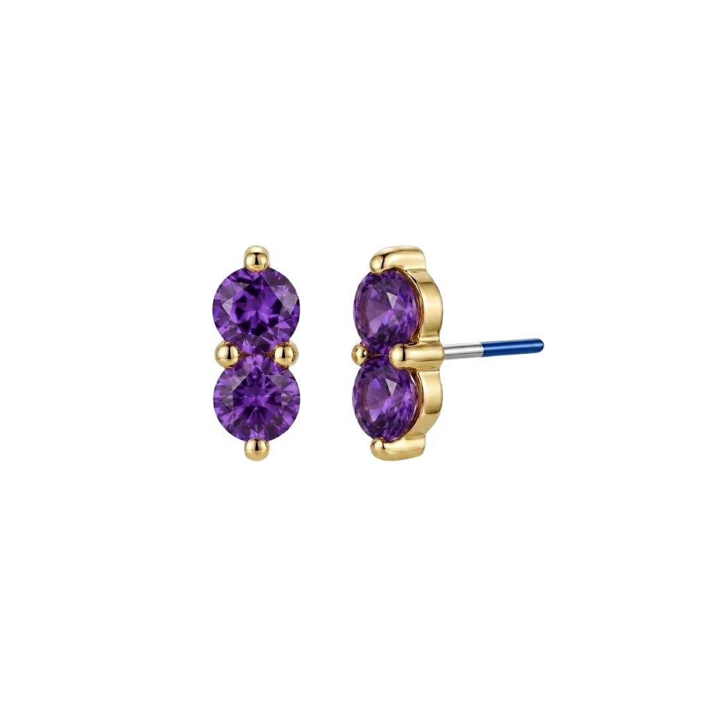 Duo Gem - 18K Gold Genuine Gem Threadless/Threaded End - piercing - zone.com