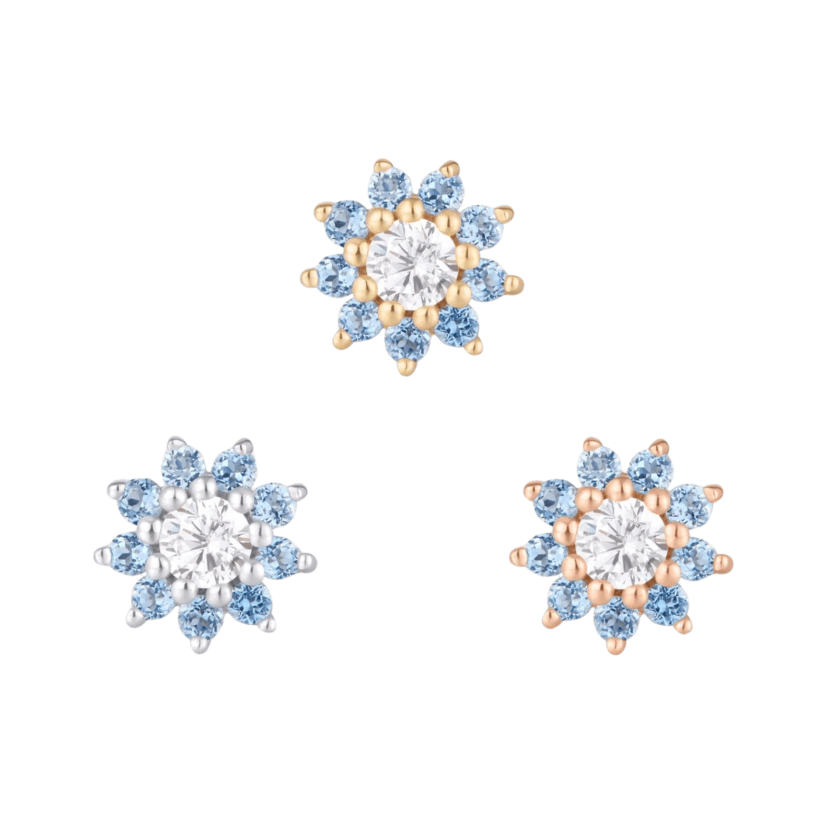 Eloise Flower Threadless End – 14K Gold Blue Topaz & CZ