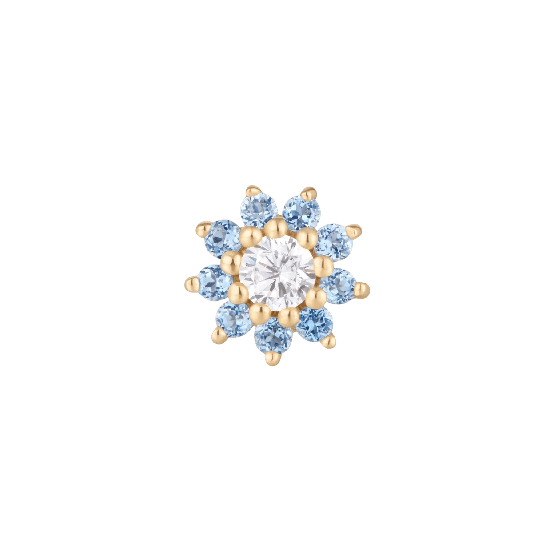 Eloise Flower Threadless End – 14K Gold Blue Topaz & CZ