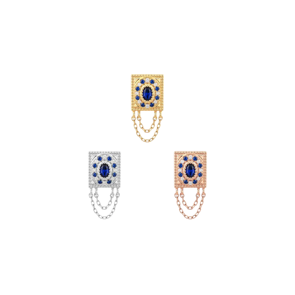 Enchanted - 14K Gold Lab Blue Sapphire Threadless End - piercing - zone.com