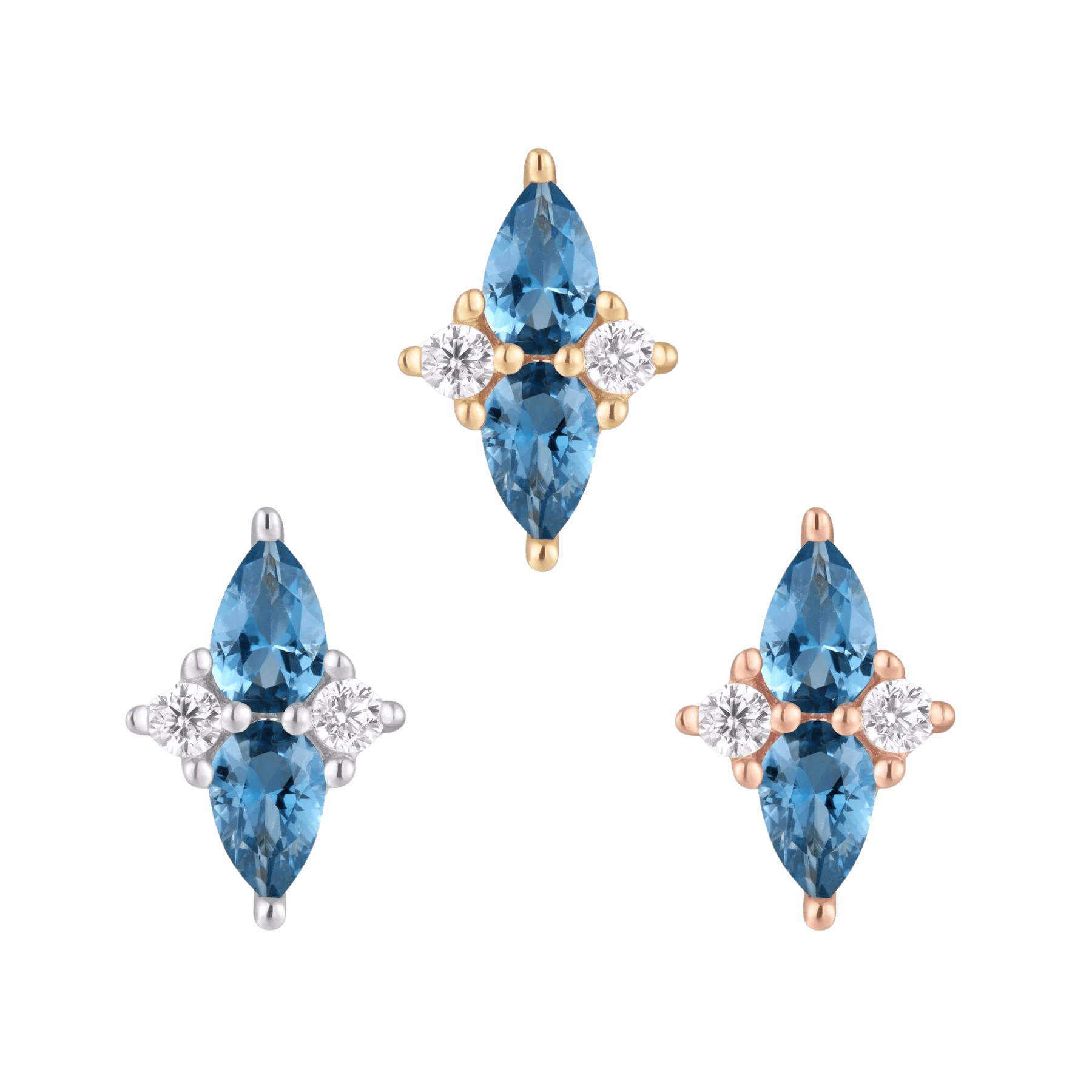 Ethereal London Blue Topaz & CZ Threadless End – 14K Gold
