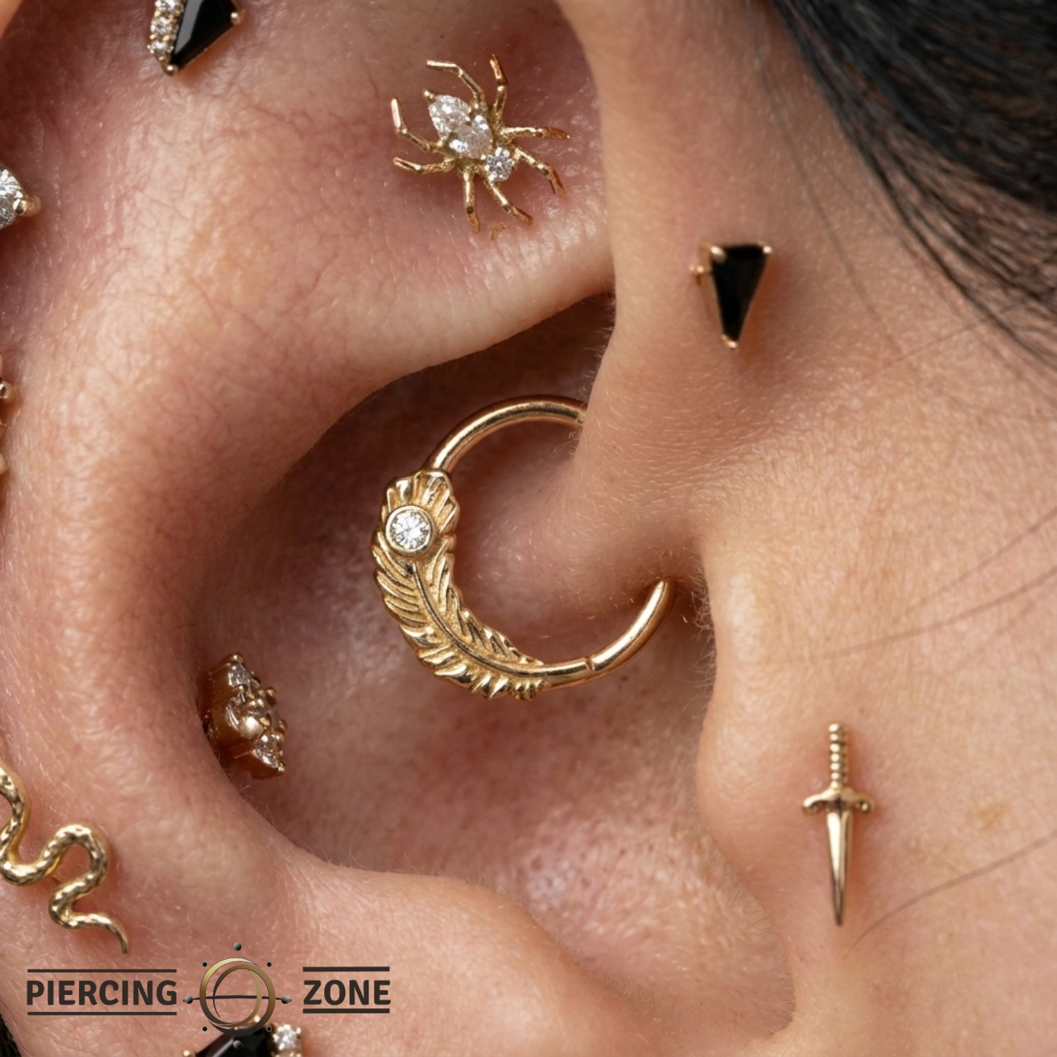 Feather Light - 14K Gold Gem Feather Fixed Bead Ring