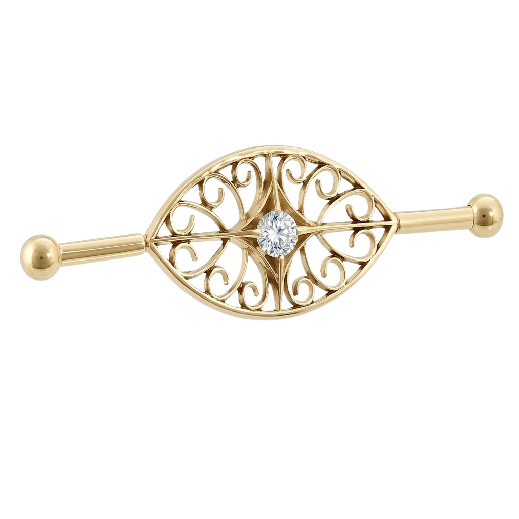 Filigree Eye - 14K Gold Gem Straight Barbell - piercing - zone.com