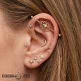 Filigree Eye - 14K Gold Gem Straight Barbell
