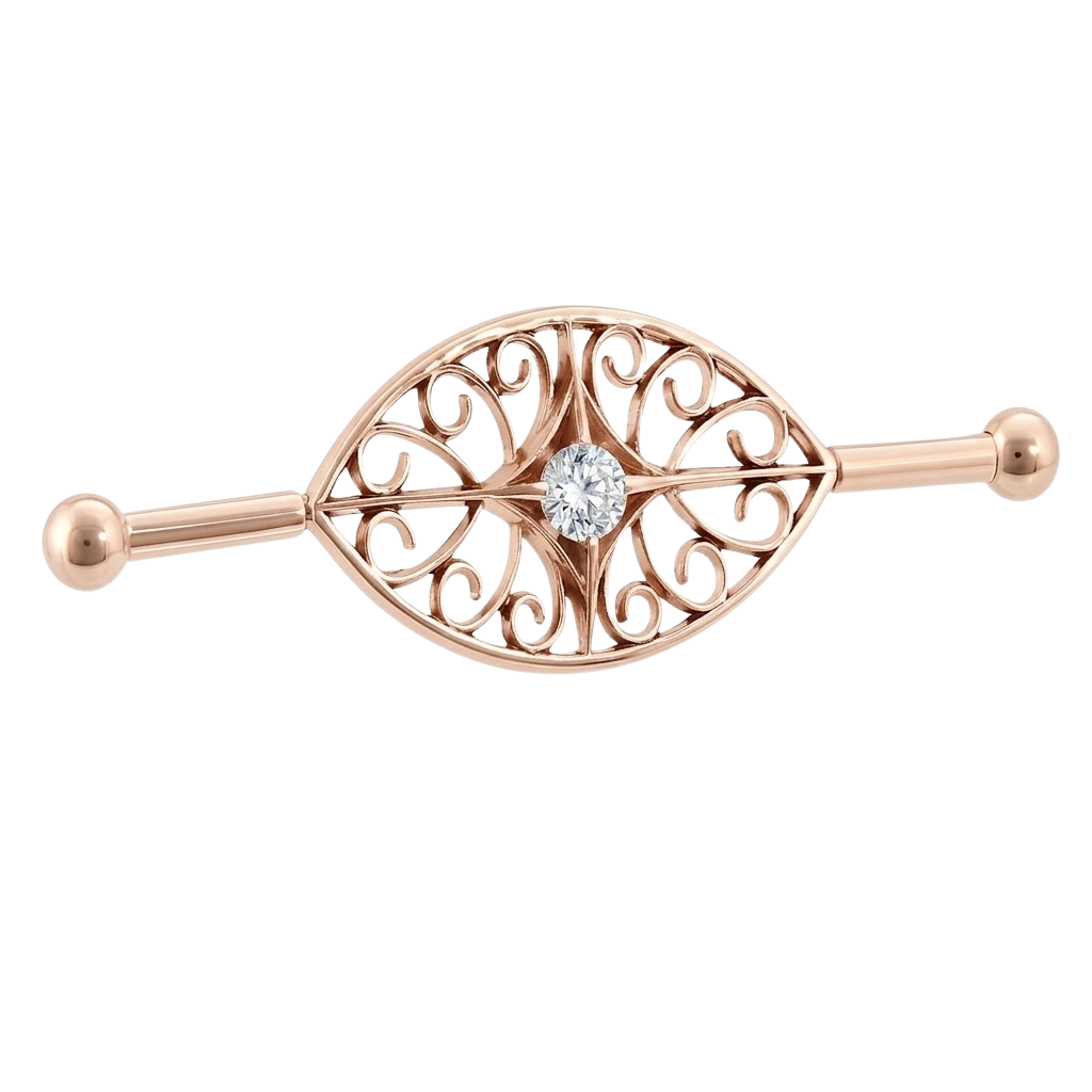 Filigree Eye - 14K Gold Gem Straight Barbell - piercing - zone.com