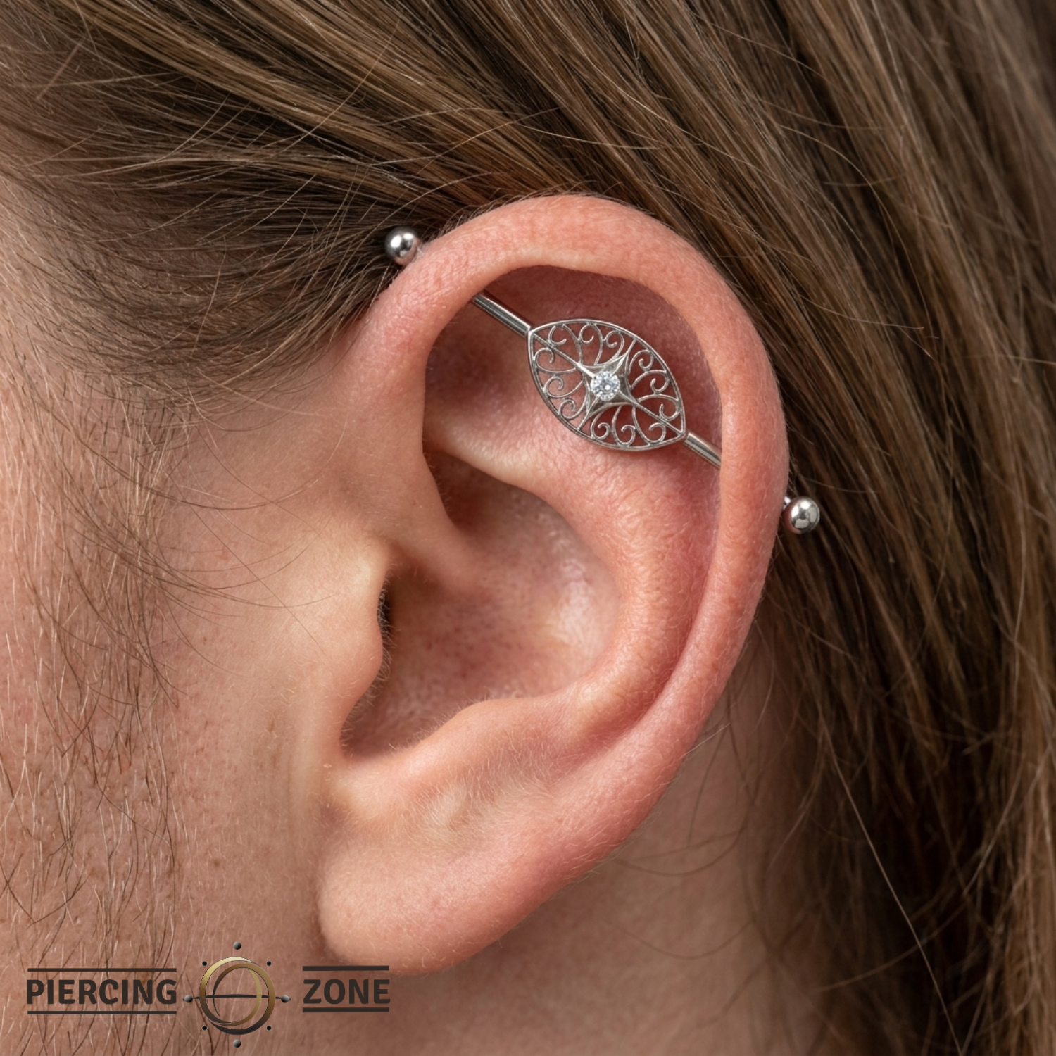 Filigree Eye - 14K Gold Gem Straight Barbell