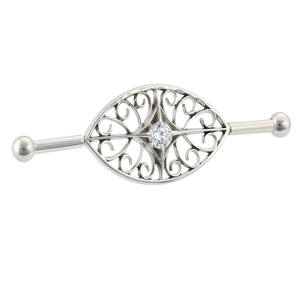 Filigree Eye - 14K Gold Gem Straight Barbell - piercing - zone.com