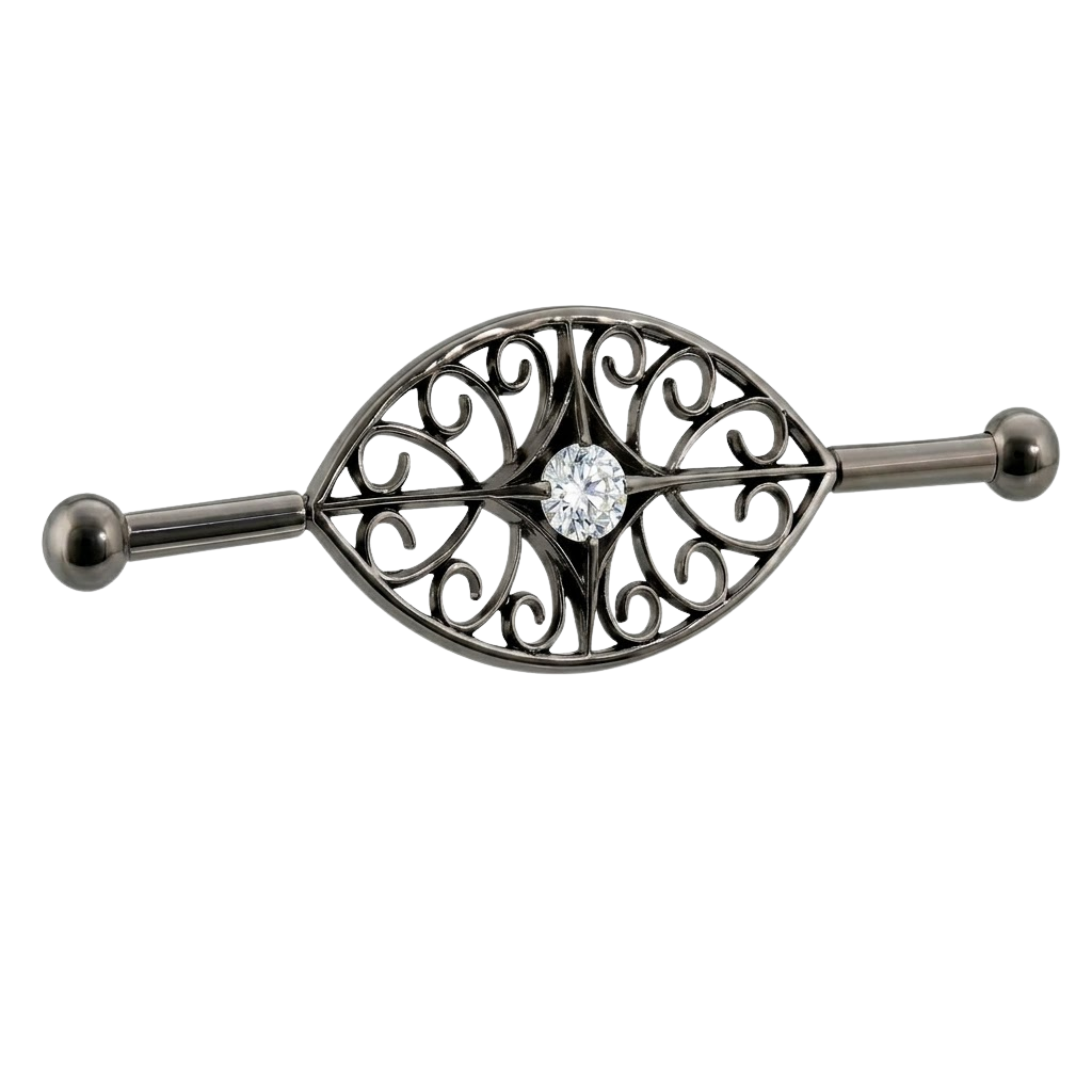 Filigree Eye - 14K Gold Gem Straight Barbell - piercing - zone.com
