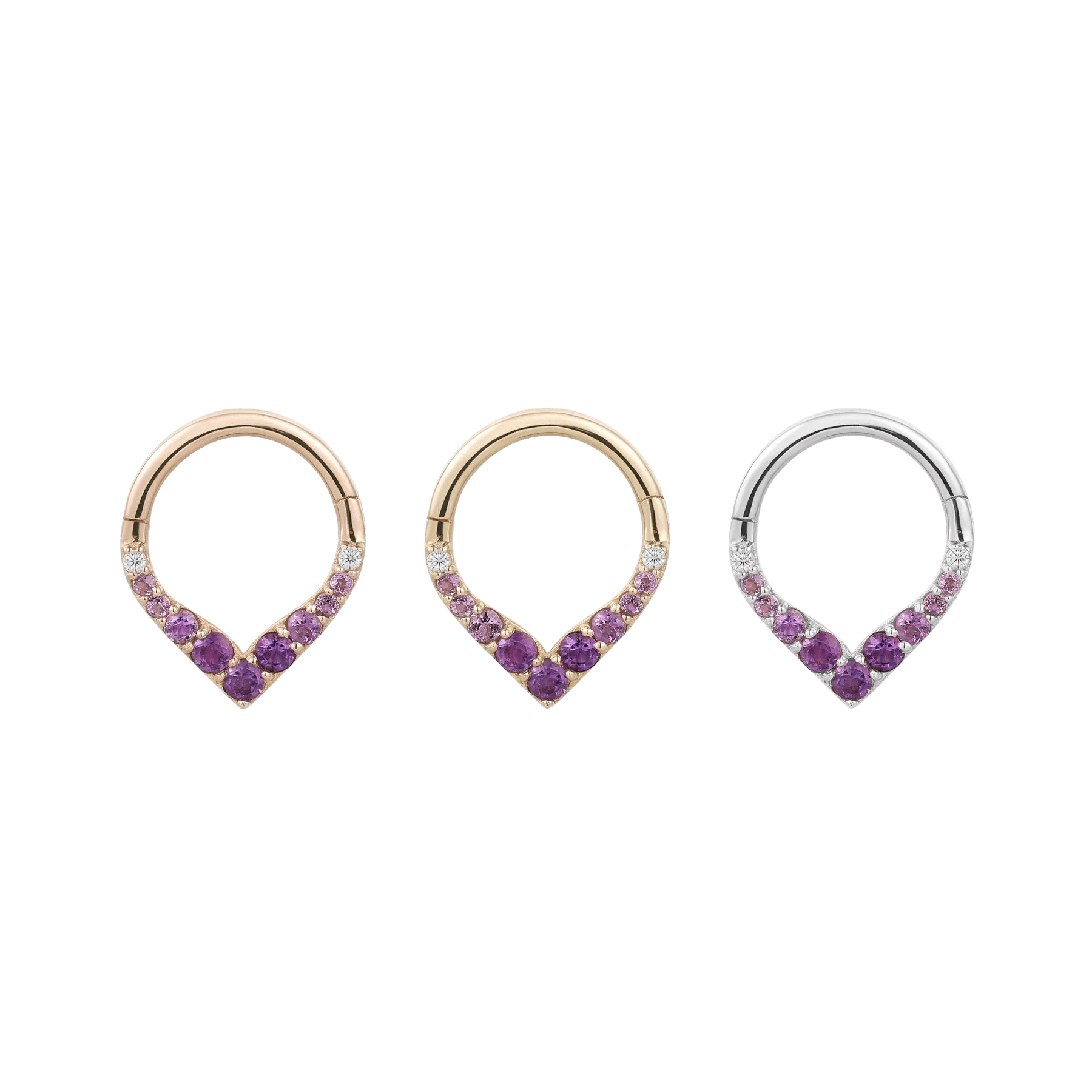 RISE + SHINE - AMETHYST OMBRE - SOLID 14KT GOLD CLICKER piercing-zone.com