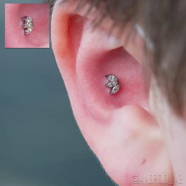 Floral Trio Design with Marquise CZ – Close-Up Detail