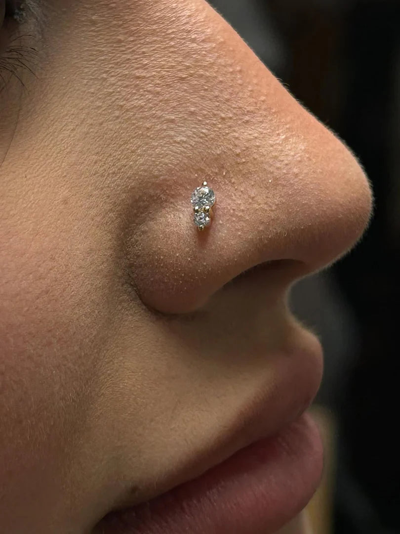 Aman – CZ Duo – 14K Gold Threadless End
