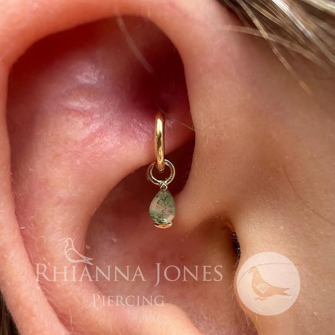Ursula II – 14K Gold & Moss Agate Threadless End