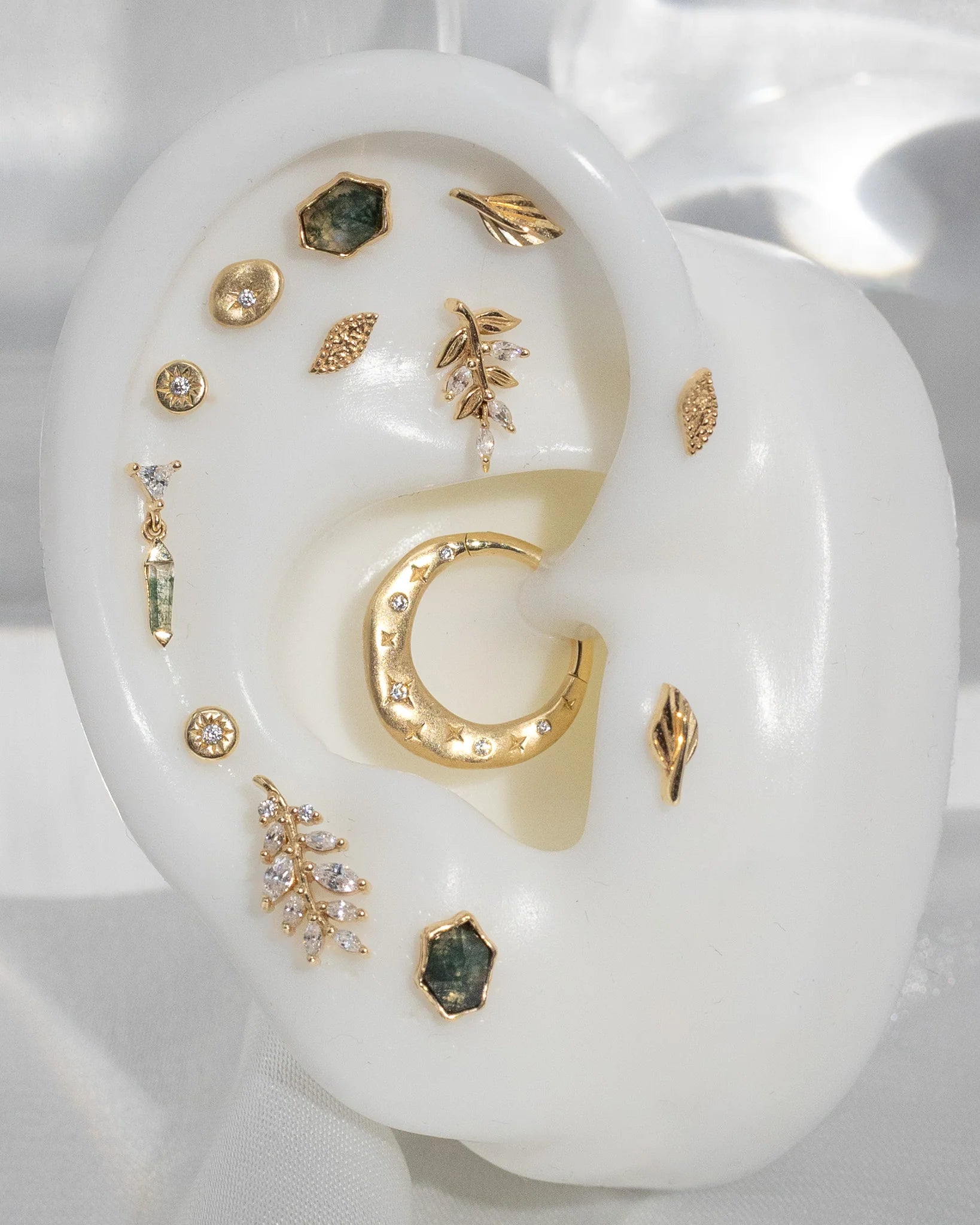 Savvy – 14K Gold Moss Agate & CZ Threadless End