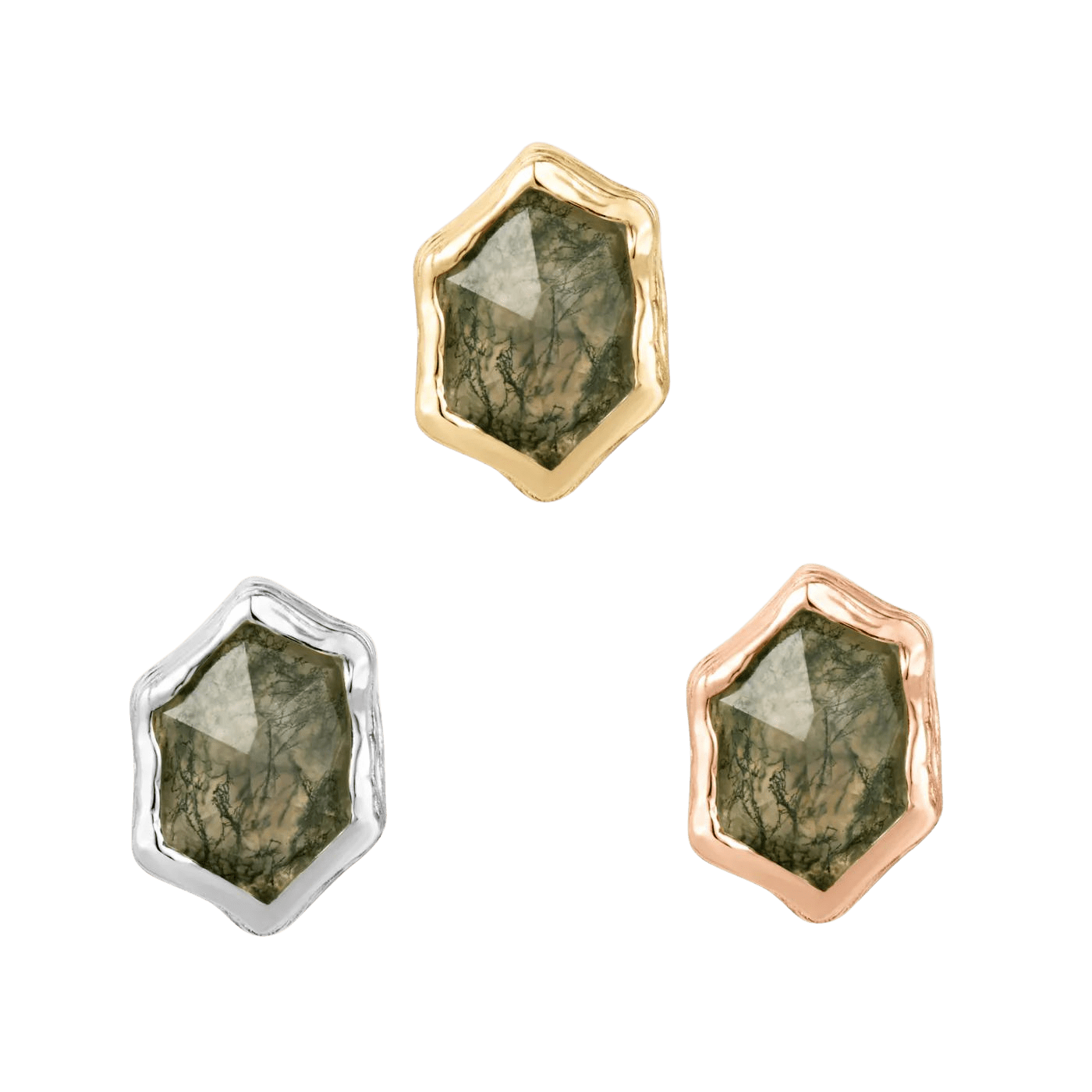 Pump Up The Volume – Moss Agate – 14K Gold Threadless End