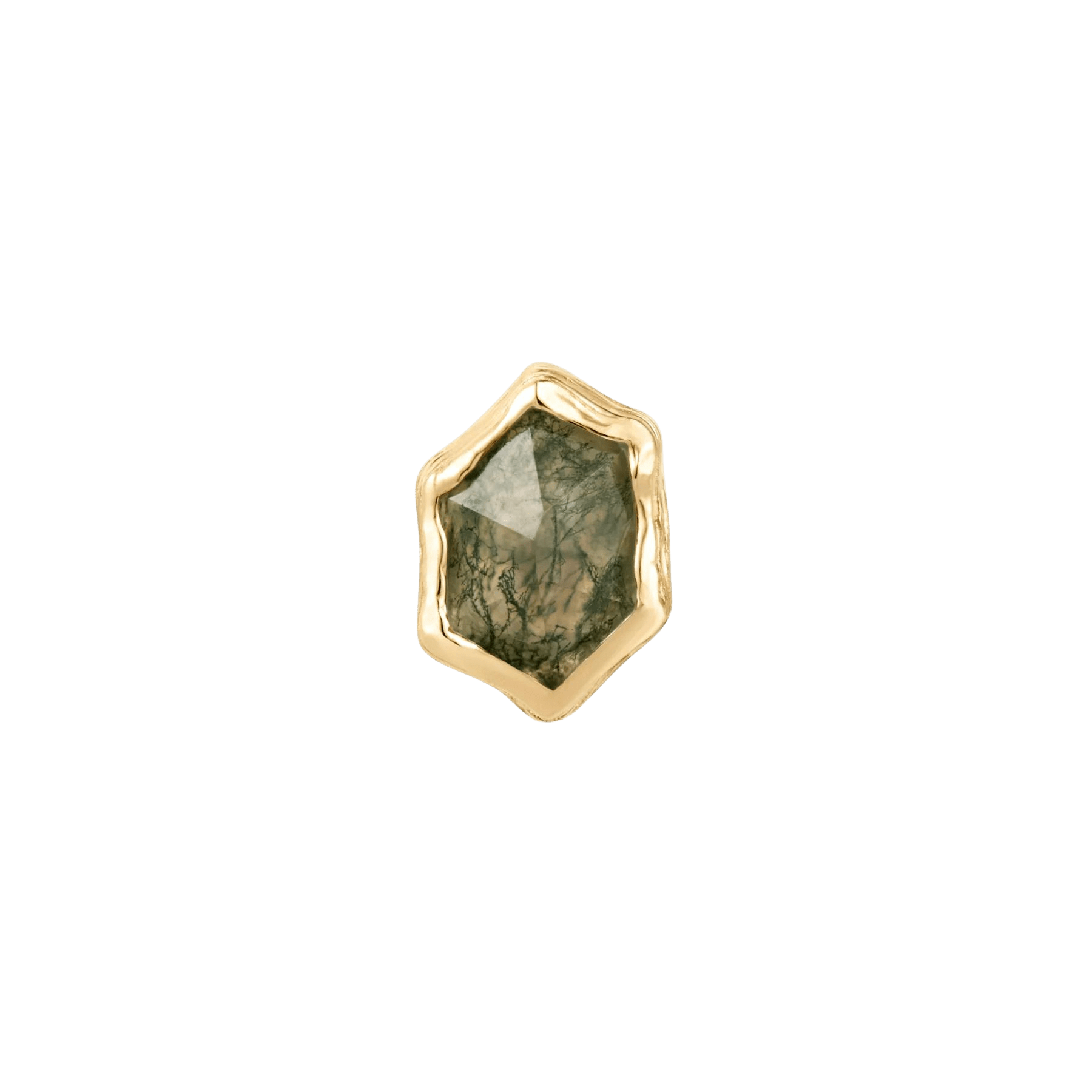 Pump Up The Volume – Moss Agate – 14K Gold Threadless End