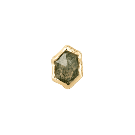 Pump Up The Volume Moss Agate Threadless End – 14K Gold Stud
