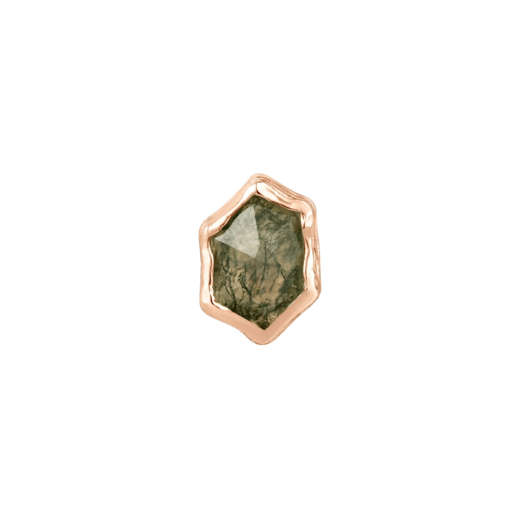 Pump Up The Volume – Moss Agate – 14K Gold Threadless End