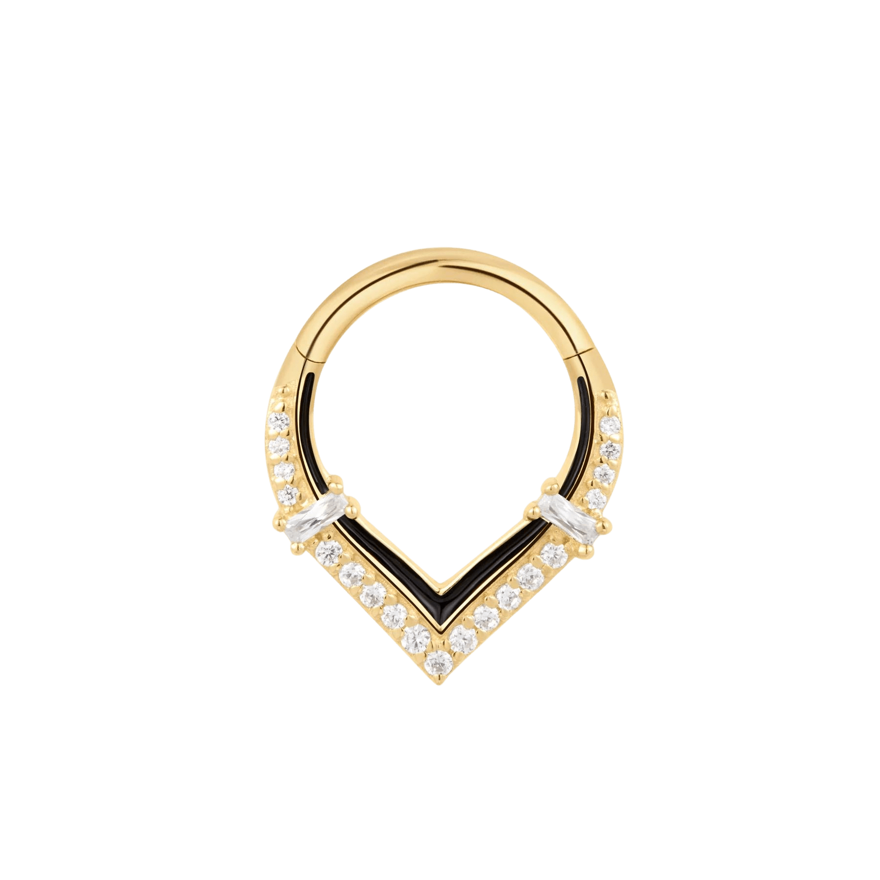 Uprise Clicker in 14K Gold with CZs and Enamel – Front View
