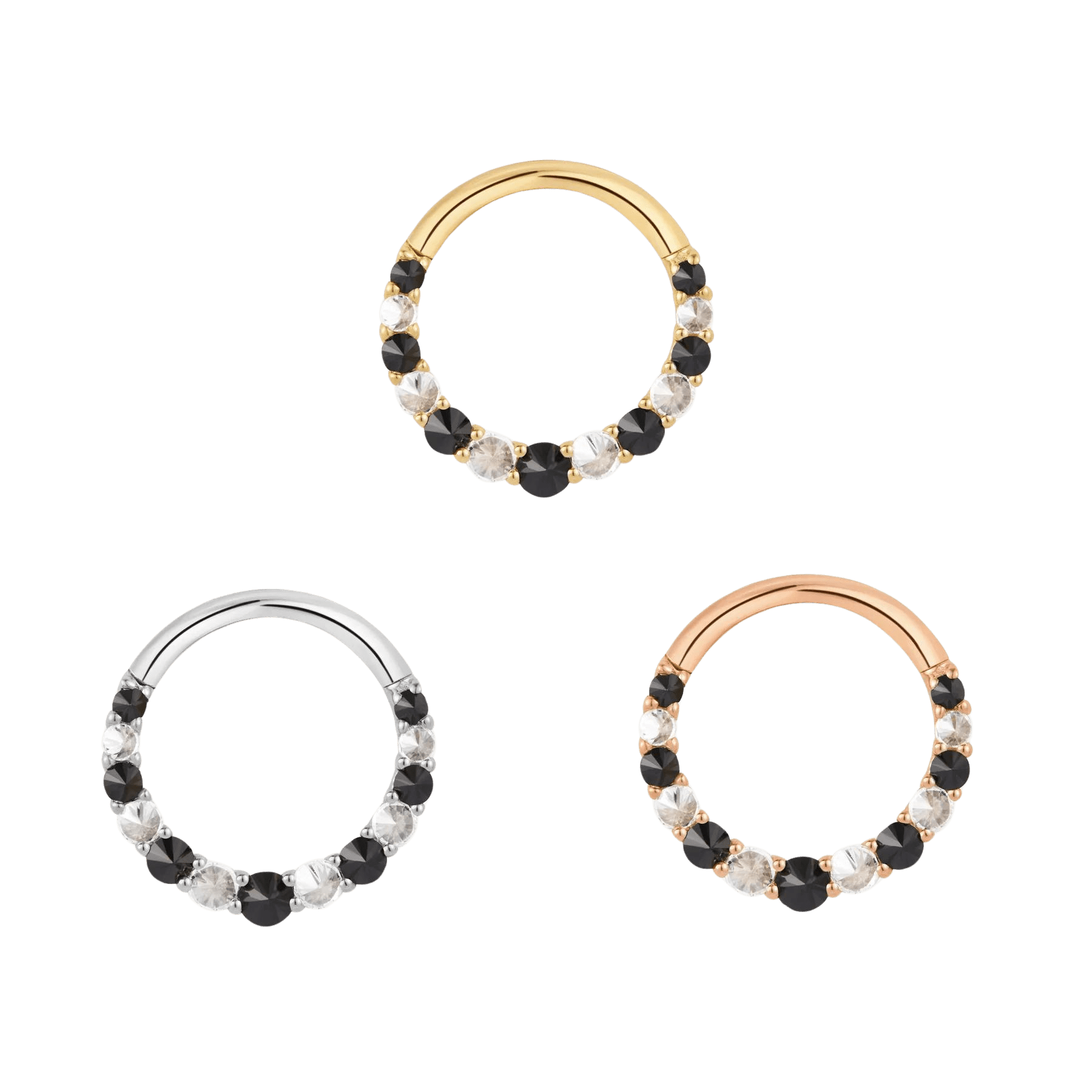 Eclipse Black Spinel & CZ Clicker – 14K Gold Piercing Ring