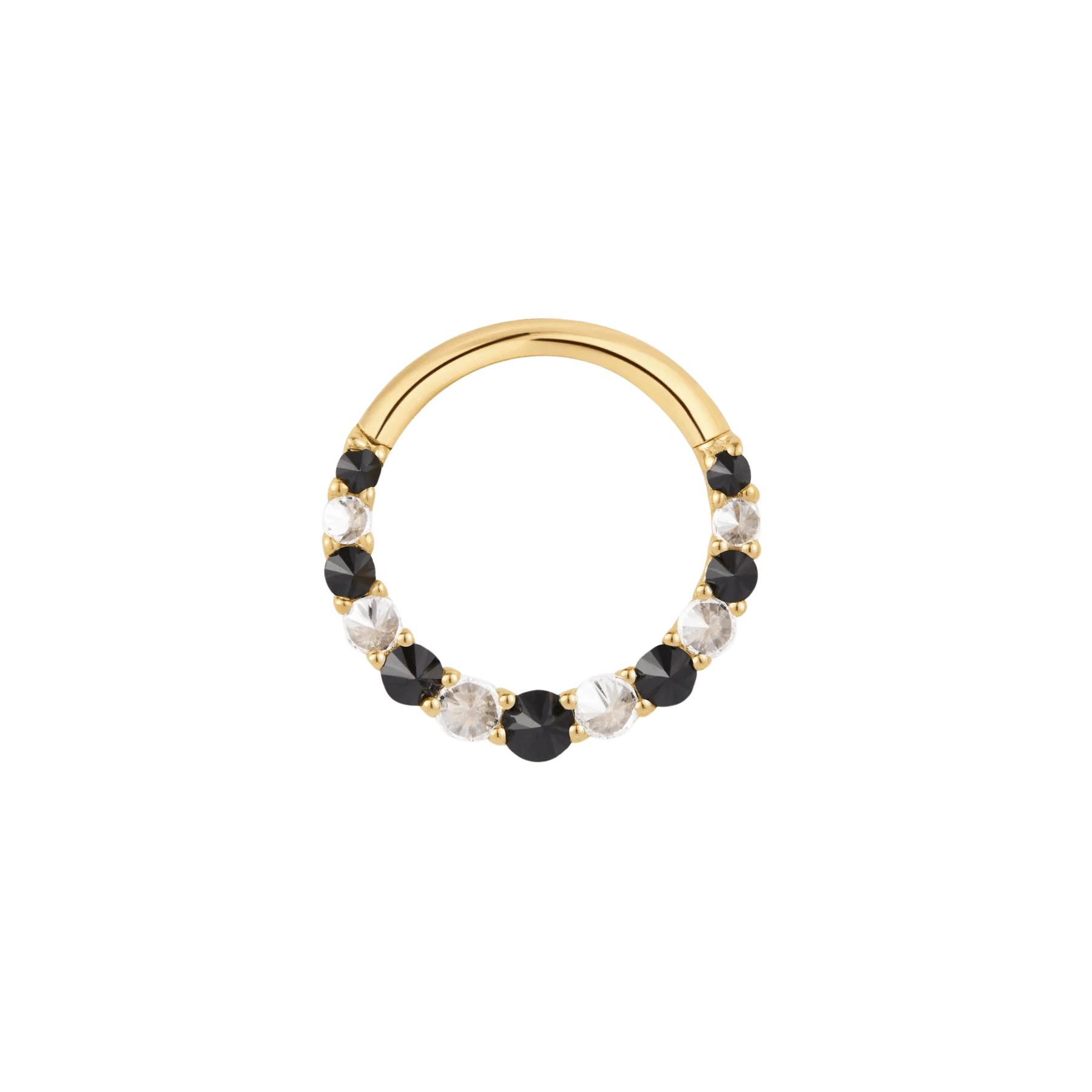 Eclipse Black Spinel & CZ Clicker – 14K Gold Piercing Ring