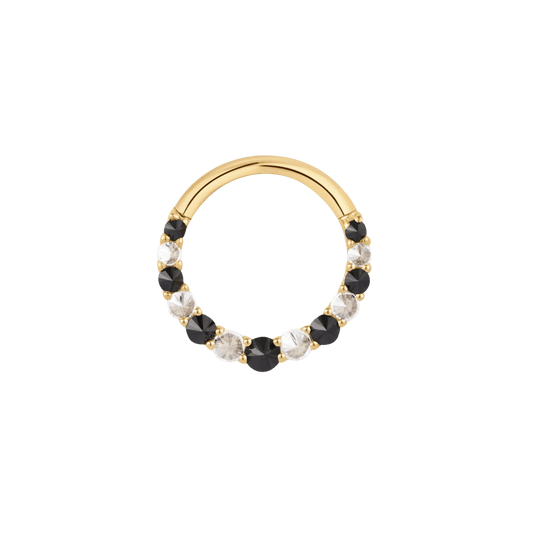 Eclipse Black Spinel & CZ Clicker – 14K Gold Piercing Ring