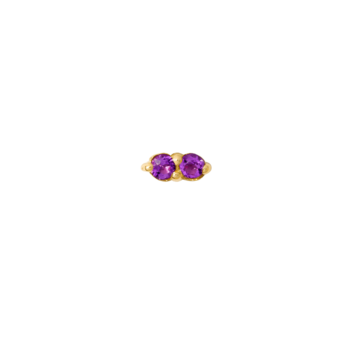 Gemini End in Yellow Gold with Garnet and Amethyst – Top Down