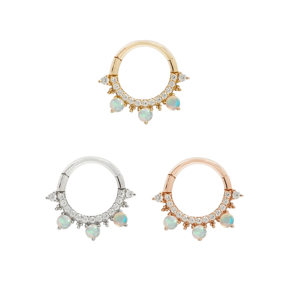 GIGI - CZ + OPAL - SOLID 14KT GOLD CLICKER piercing-zone.com