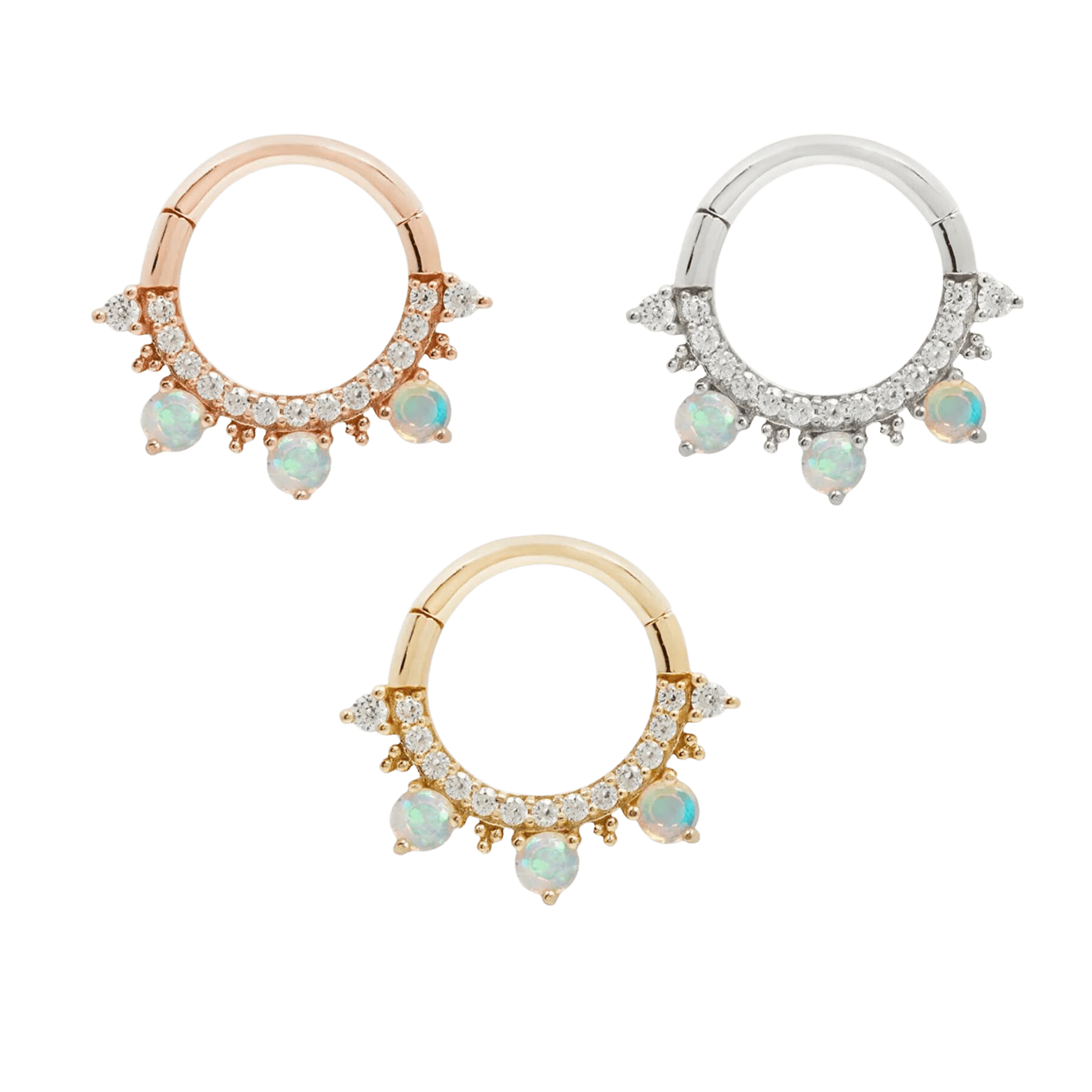 GIGI - CZ + OPAL - SOLID 14KT GOLD CLICKER piercing-zone.com