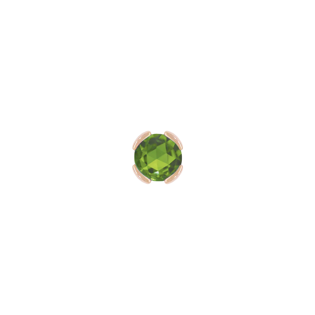 Green tourmaline threadless jewelry in rose gold – minimalist piercing end