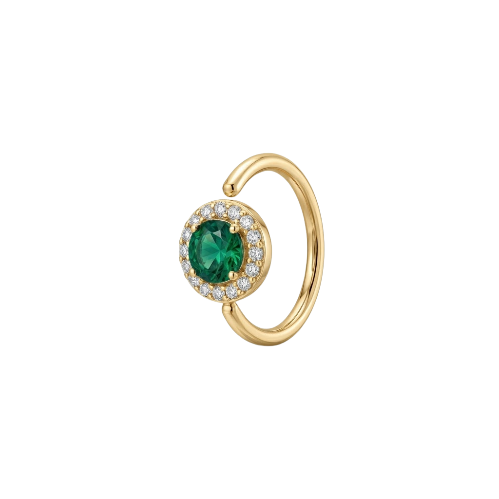 Halo - 14K Gold Multi-Stone Fixed Bead Ring - piercing - zone.com