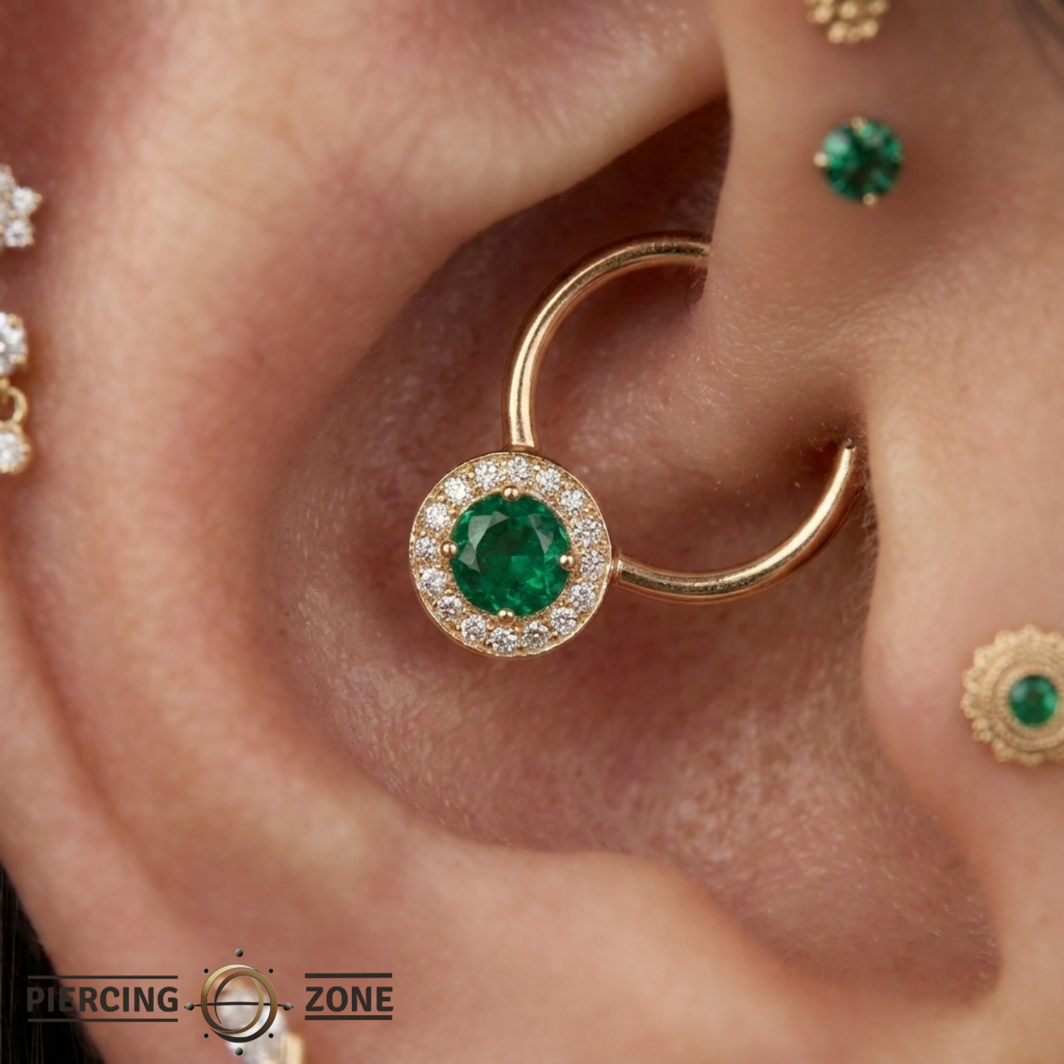 Halo - 14K Gold Multi-Stone Fixed Bead Ring