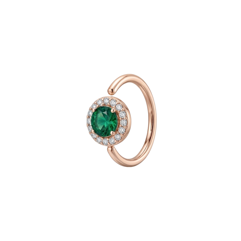 Halo - 14K Gold Multi-Stone Fixed Bead Ring - piercing - zone.com