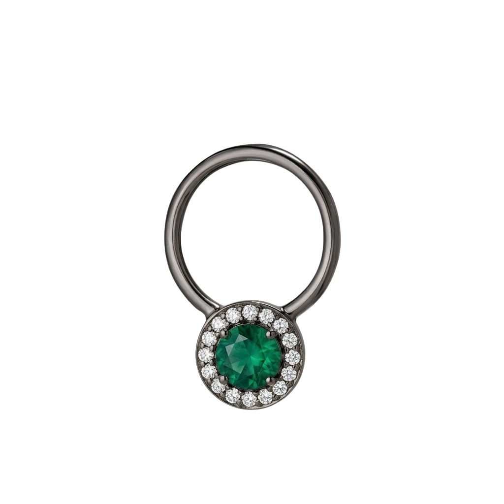 Halo - 14K Gold Multi-Stone Fixed Bead Ring - piercing - zone.com