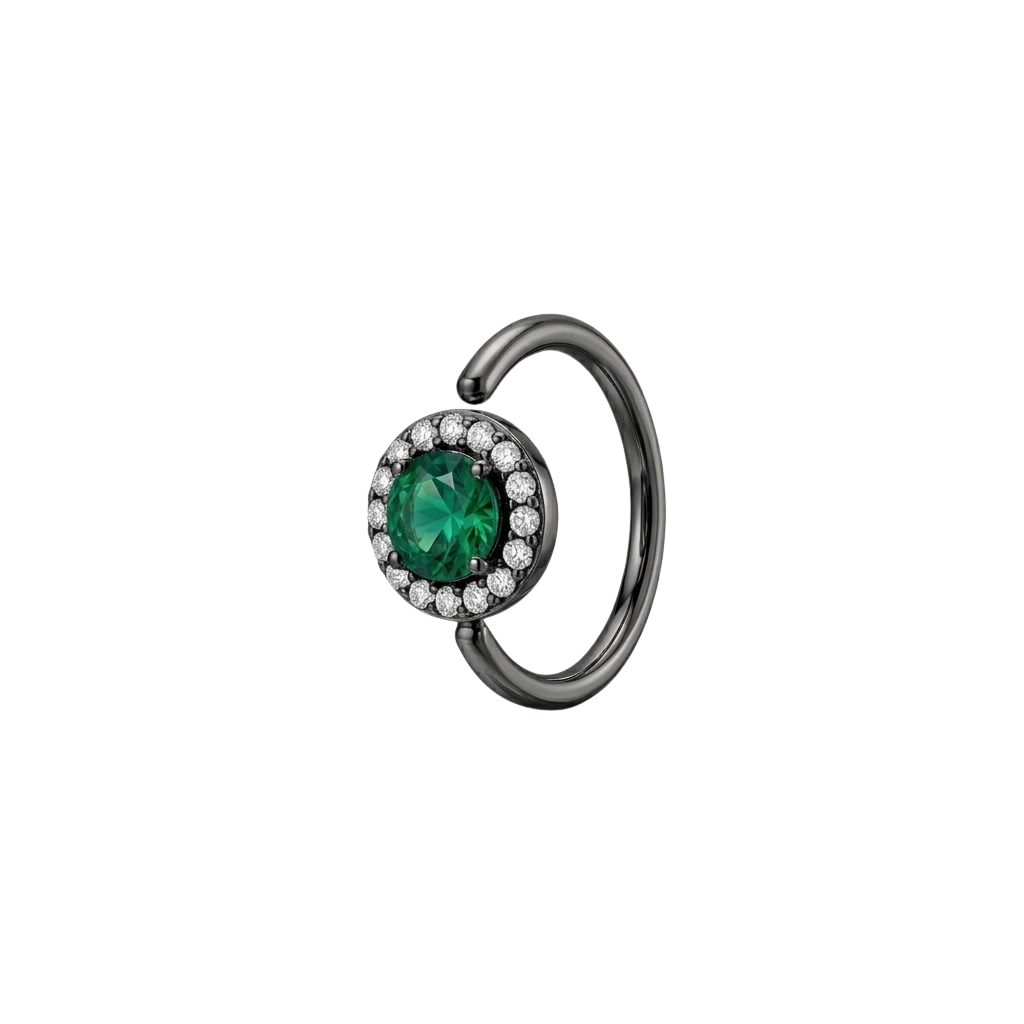 Halo - 14K Gold Multi-Stone Fixed Bead Ring - piercing - zone.com