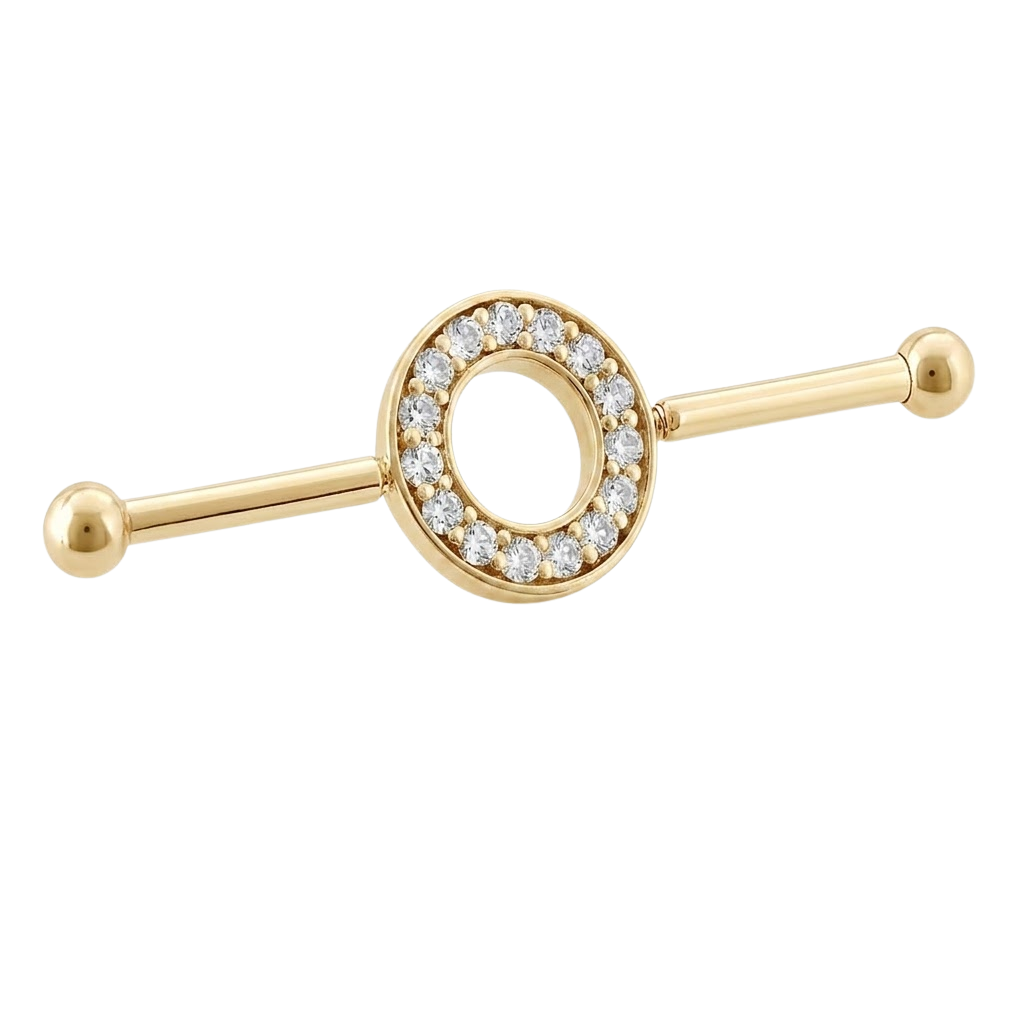 Halo Ring - 14K Gold Gem Straight Barbell - piercing - zone.com