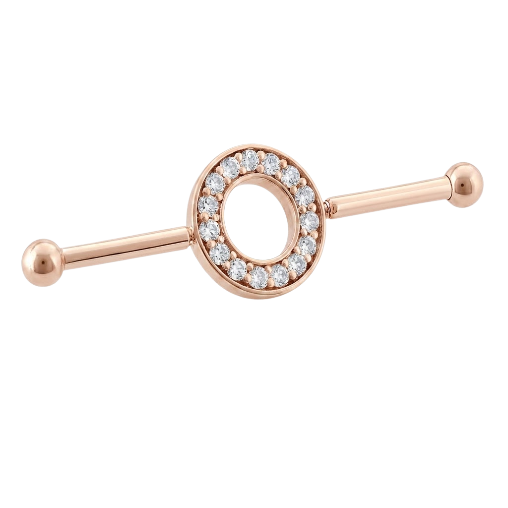 Halo Ring - 14K Gold Gem Straight Barbell - piercing - zone.com