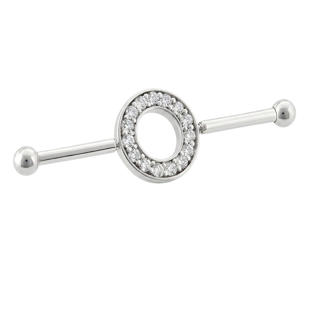 Halo Ring - 14K Gold Gem Straight Barbell - piercing - zone.com
