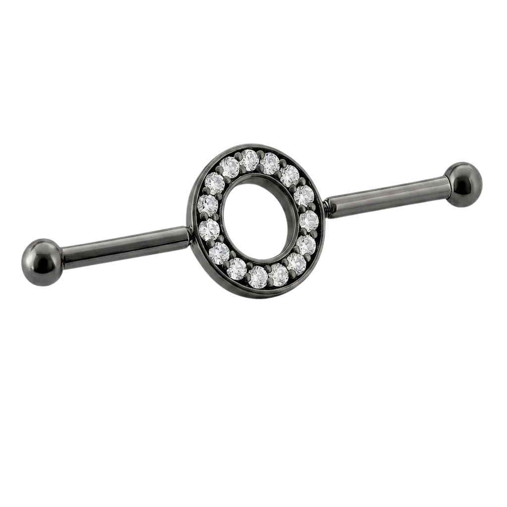 Halo Ring - 14K Gold Gem Straight Barbell - piercing - zone.com
