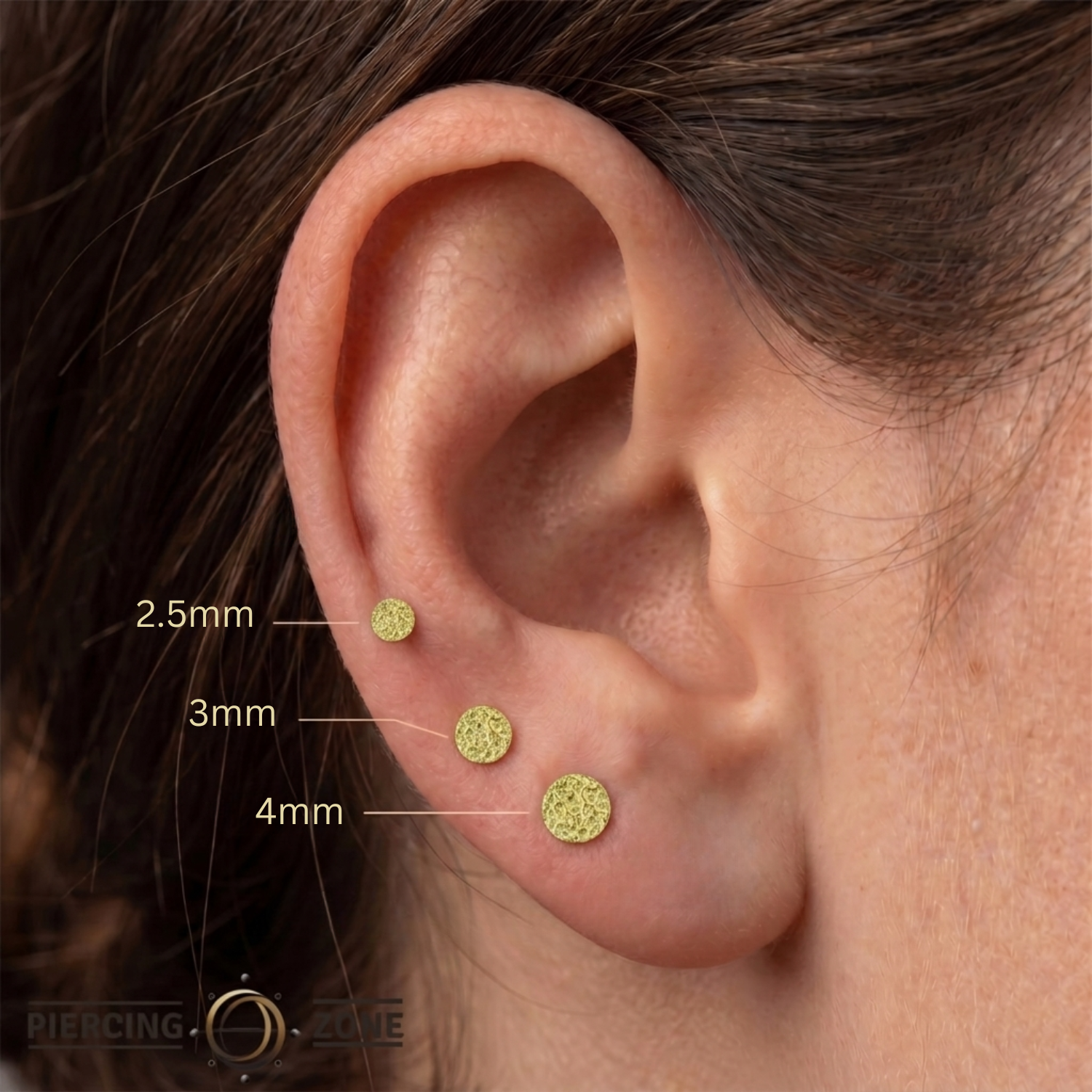 Hammered Disk - 18K Gold Threadless/Threaded End