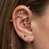 Heartline - 14K Gold Gem Heart Straight Barbell