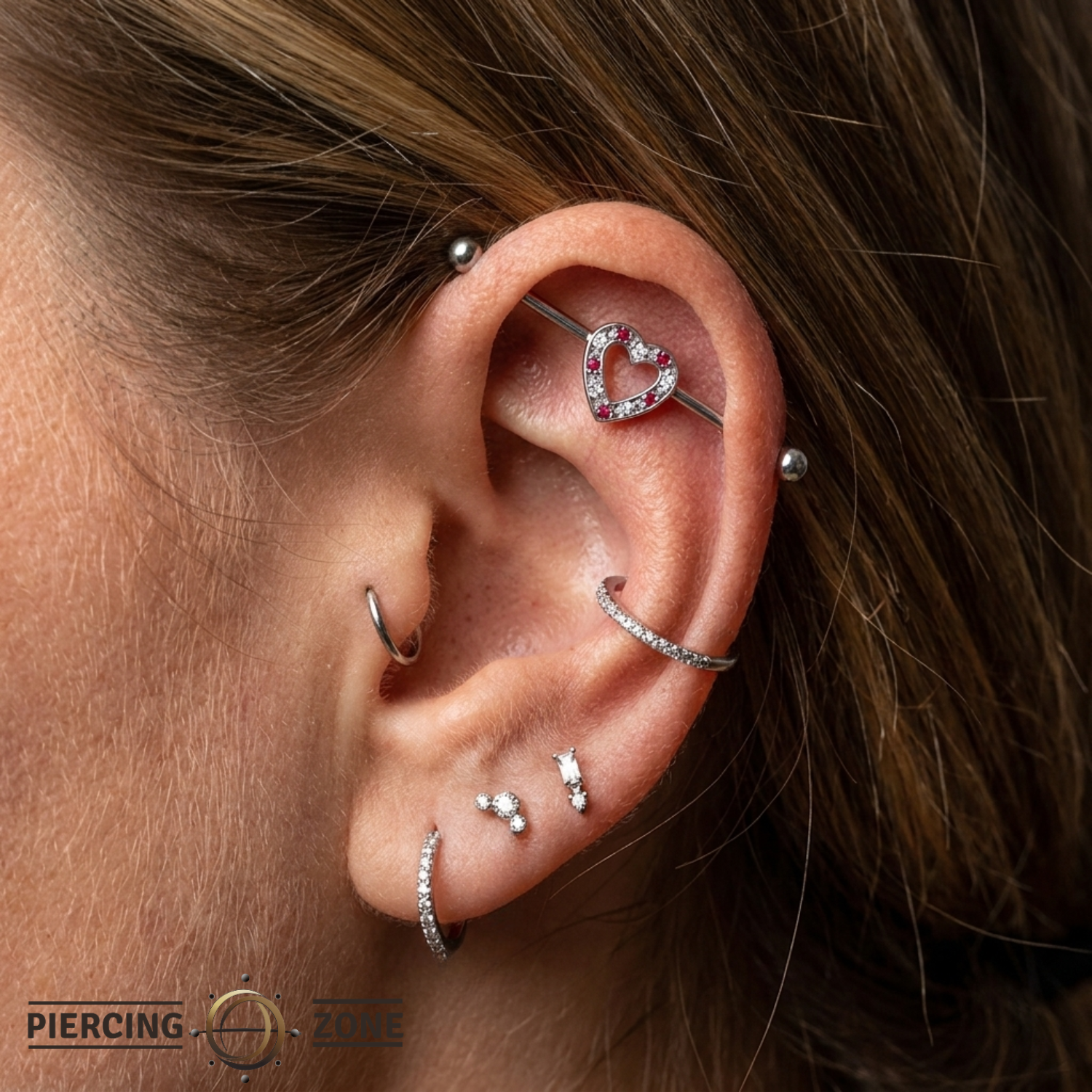 Heartline - 14K Gold Gem Heart Straight Barbell