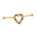 Heartline - 14K Gold Gem Heart Straight Barbell - piercing - zone.com