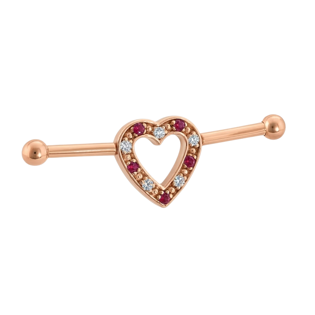 Heartline - 14K Gold Gem Heart Straight Barbell - piercing - zone.com
