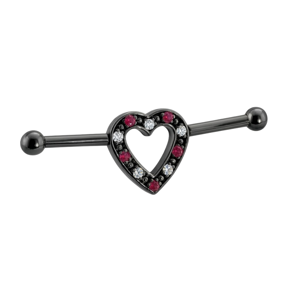 Heartline - 14K Gold Gem Heart Straight Barbell - piercing - zone.com